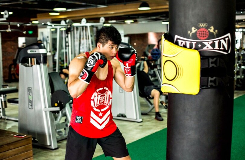 sparring with boxing body protector